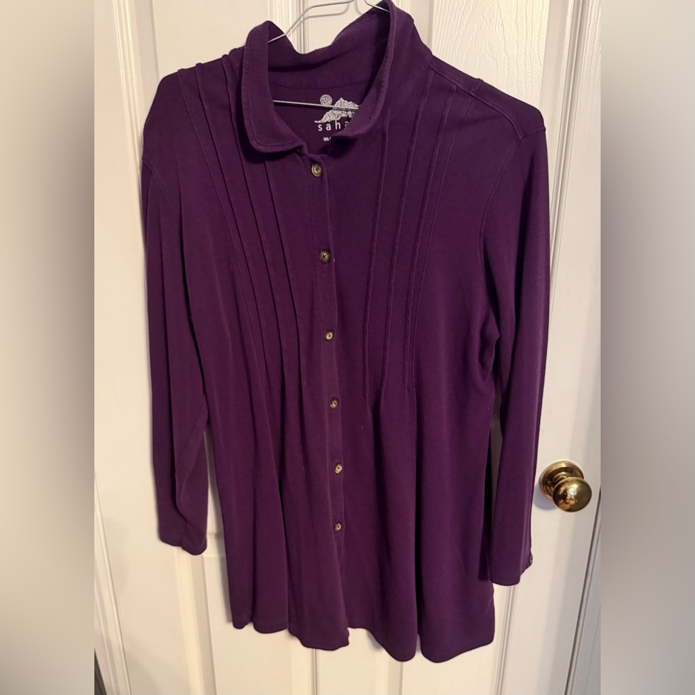 Sahalie Deep Purple Button-Front Knit Tunic Top, 2XL